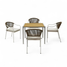 طاولة مع 4 كراسي للجلسات الخارجية باللون الابيض مع البني