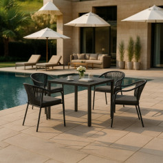 طاولة مع 4 كراسي للجلسات الخارجية باللون الرمادي مع الاسود