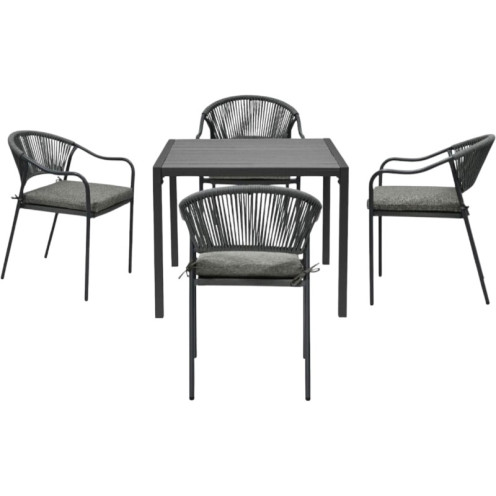 طاولة مع 4 كراسي للجلسات الخارجية باللون الرمادي مع الاسود