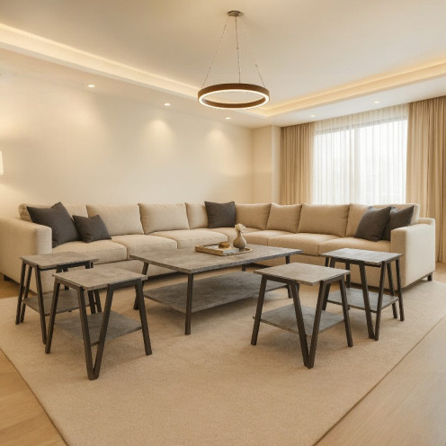 طقم طاولات ضيافة خشب باللون الرمادي فاخرة 4+1