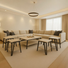 طقم طاولات ضيافة خشب باللون الخشبي فاخرة 4+1