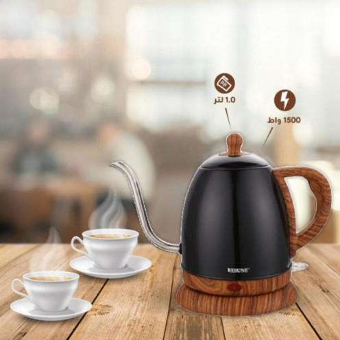 غلاية ريبون الكهربائية باللون الاسود مع قاعدة خشبية مع المقبض 1 لتر