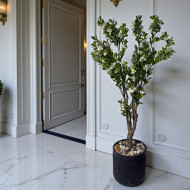 شجرة زهور بيضاء صناعية فاخرة - ارتفاع 190 سم مركن باللون الاسود 