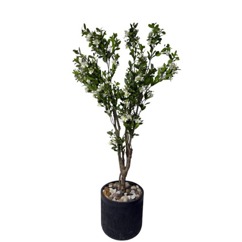 شجرة زهور بيضاء صناعية فاخرة - ارتفاع 190 سم مركن باللون الاسود 