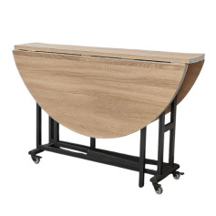 طاوله خشب دائري بكفرات قابله للطي و متعدده الاستخدامات بعدة اللوان