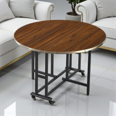 طاوله خشب دائري بكفرات قابله للطي و متعدده الاستخدامات بعدة اللوان