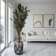 شجرة الزيتون الصناعية الفاخرة بارتفاع 220 سم مركن عصري رمادي