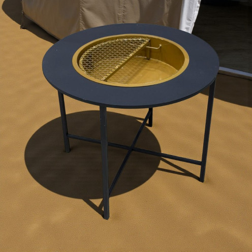  موقد شواء دائري من الحديد عالي الجودة باللون الأسود والذهبي