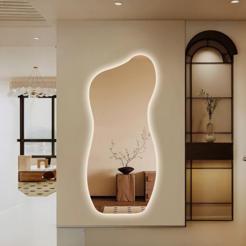 مرآة/ مرايا غير منتظمة مع اضاءة ليد شكل عصري وحديث 170*70 سم