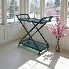 عربية تقديم اسود بعجلات بتصميم معدني وزجاجي 90*40*80 سم 