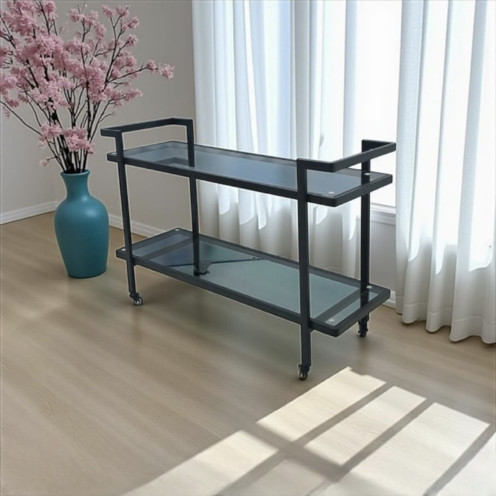 عربية تقديم بلون أسود وبسطح زجاجي شكل عصري وحديث 120 سم