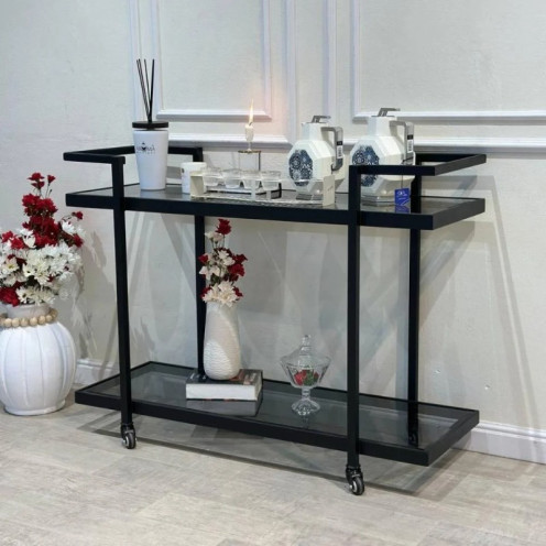 عربية تقديم بلون أسود وبسطح زجاجي شكل عصري وحديث 120 سم