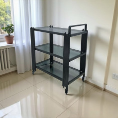 عربة تقديم معدنية بتصميم فاخر 3 دور زجاجي باللون الاسود