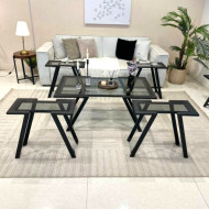 طقم طاولات خدمة فاخر بتصميم عصري زجاجي باللون الاسود 1 + 4 