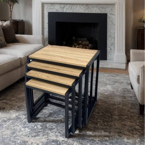 4-Piece Wooden Serving Table Set in a Natural Wood Finish