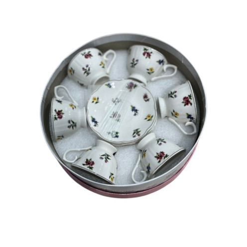 طقم أكواب مع صحون القهوة التركية الفاخر بالورود بعدة اللوان - لمسة من الأناقة العتيقة