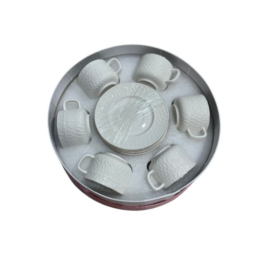 طقم أكواب مع صحون القهوة التركية الفاخر باللون الابيض السادة 