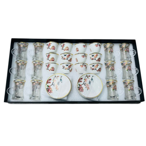 طقم الشاي والقهوة ٣٦ قطعه الملكي: لمسة من الفخامة العربية الأصيلة مع ورود بعدة اللوان