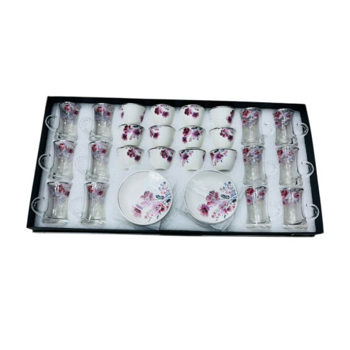 طقم الشاي والقهوة ٣٦ قطعه الملكي: لمسة من الفخامة العربية الأصيلة مع ورود بعدة اللوان