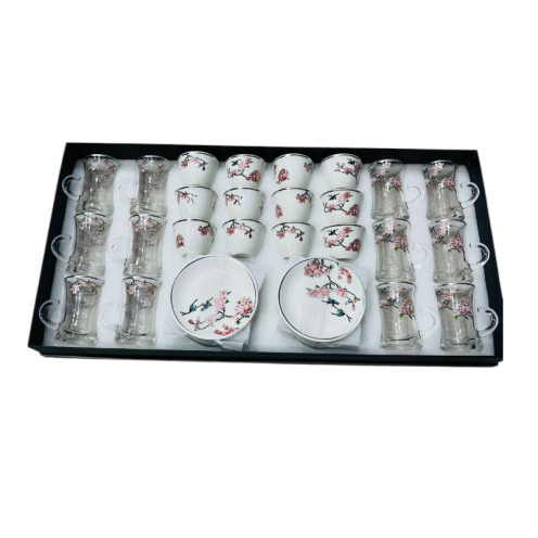 طقم الشاي والقهوة ٣٦ قطعه الملكي: لمسة من الفخامة العربية الأصيلة مع ورود بعدة اللوان