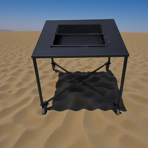 منقل شواء حديدي مربع الشكل مع كفرات ومتنقل عالي الجودة باللون الاسود