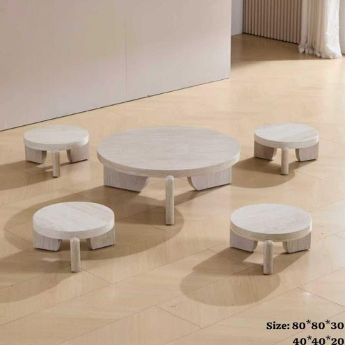  طقم طاولات ارضي خشبية مستديرة ذات تصميم بسيط وأنيق بعدة اللوان