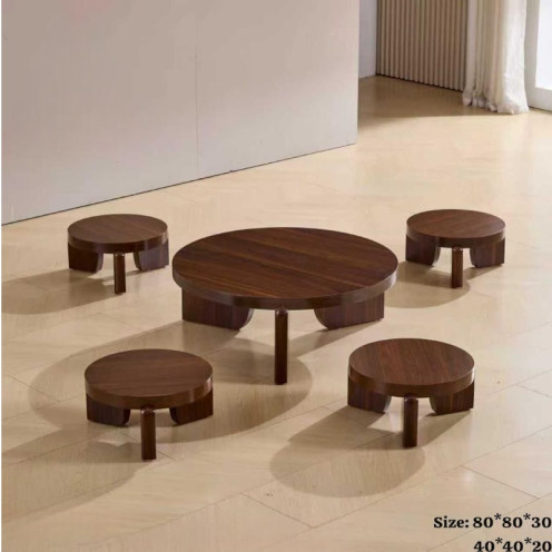  طقم طاولات ارضي خشبية مستديرة ذات تصميم بسيط وأنيق بعدة اللوان