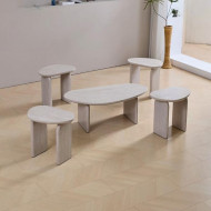  طقم طاولات خشبية 1 + 4 بيضاوي ذات تصميم بسيط وأنيق بعدة اللوان