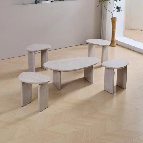  طقم طاولات خشبية 1 + 4 بيضاوي ذات تصميم بسيط وأنيق بعدة اللوان