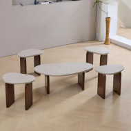  طقم طاولات خشبية 1 + 4 بيضاوي ذات تصميم بسيط وأنيق بعدة اللوان