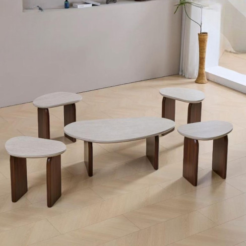  طقم طاولات خشبية 1 + 4 بيضاوي ذات تصميم بسيط وأنيق بعدة اللوان