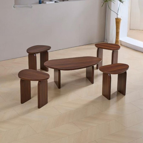  طقم طاولات خشبية 1 + 4 بيضاوي ذات تصميم بسيط وأنيق بعدة اللوان