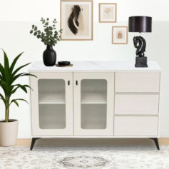 دولاب بوفية بتصميم فاخر وعصري مع ابواب زجاجية وارفف جانبية 140سم