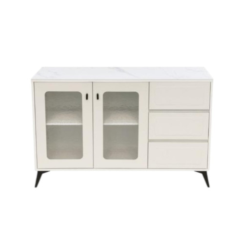 دولاب بوفية بتصميم فاخر وعصري مع ابواب زجاجية وارفف جانبية 140سم