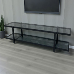 طاولة تلفزيون دورين عصرية فاخرة  بسطح زجاجي وإطار معدني 180سم