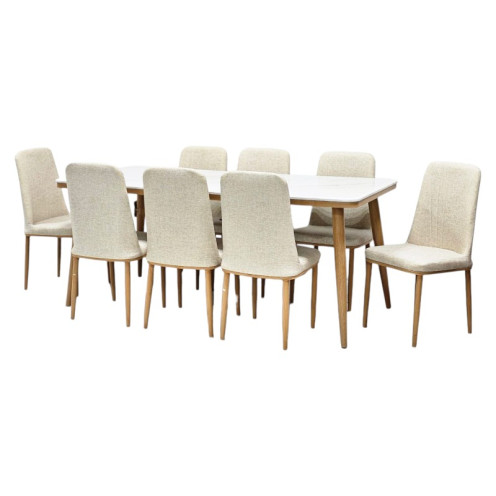 طاولة طعام رخام مع 8 كراسي مبطنة فاخرة وحديثة بعدة اللوان 