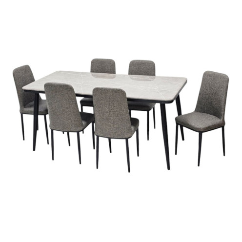 طاولة طعام رخام مع 6 كراسي مبطنة فاخرة وحديثة بعدة اللوان