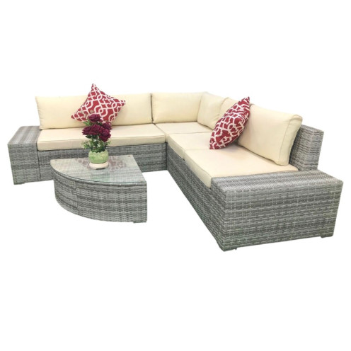 جلسة خارجية بطاولة خيزران فاخرة L وحديثة باللون الرمادي 