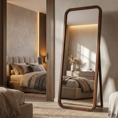 مرايا خشب طبيعي بني استاند شكل عصري وانيق 160*50 سم 