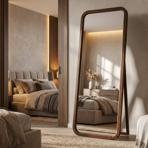 مرايا خشب طبيعي بني استاند شكل عصري وانيق 160*50 سم