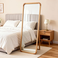 Beige natural wood mirror with stand, modern and elegant design, 160*50 cm