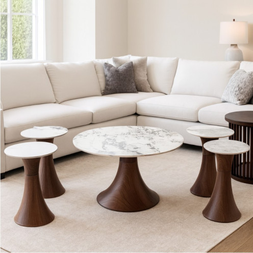 طقم طاولات فاخرة بسطح سيراميك باللون البني 1 + 4 حديثة 