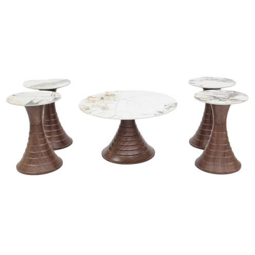 طقم طاولات فاخرة بسطح سيراميك باللون البني 1 + 4 حديثة 