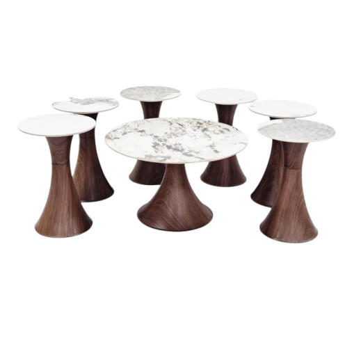 طقم طاولات فاخرة بسطح سيراميك باللون البني 1 + 6 حديثة 