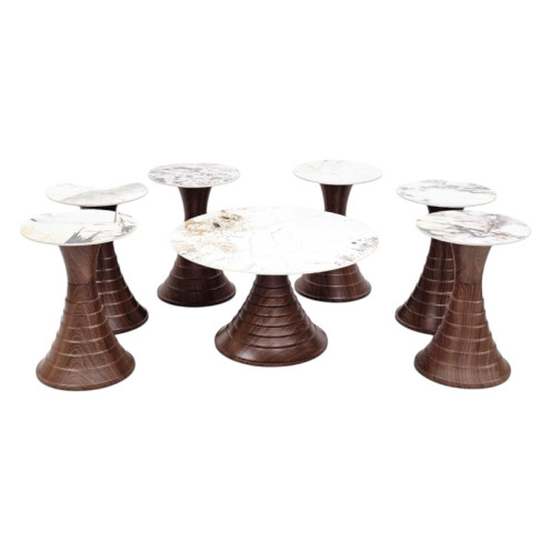 طقم طاولات فاخرة بسطح سيراميك باللون البني 1 + 6 حديثة 