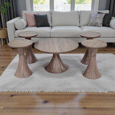 طقم طاولات حديثة مصنوع من الخشب باللون البني 1 + 4 حديثة 