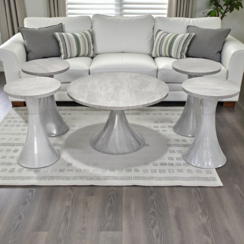 طقم طاولات حديثة مصنوع من الخشب باللون الرمادي1 + 4 حديثة 