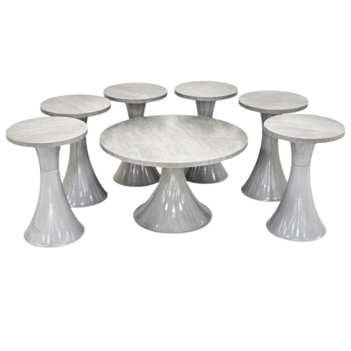 طقم طاولات حديثة مصنوع من الخشب باللون الرمادي1 + 6 حديثة 