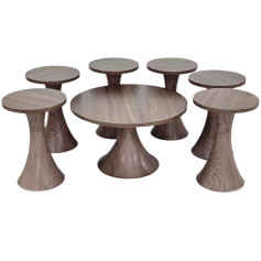 طقم طاولات حديثة مصنوع من الخشب باللون البني 1 + 6  حديثة 