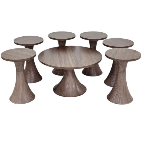 طقم طاولات حديثة مصنوع من الخشب باللون البني 1 + 6  حديثة 